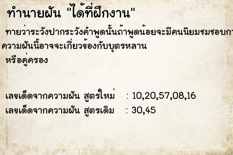 ทำนายฝันทำนายฝันได้ที่ฝึกงาน