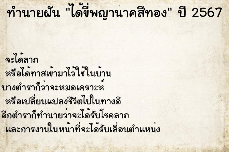 ทำนายฝันทำนายฝันได้ขี่พญานาคสีทอง