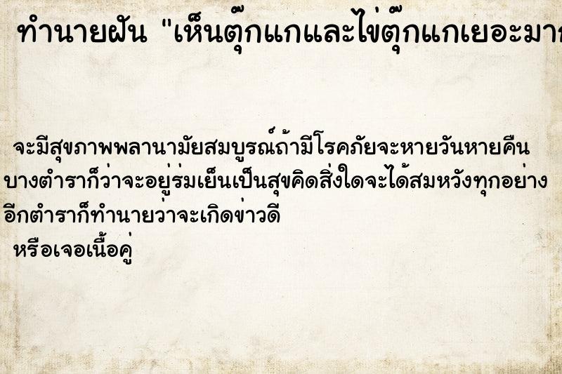 ทำนายฝันทำนายฝันเห็นตุ๊กแกและไข่ตุ๊กแกเยอะมาก