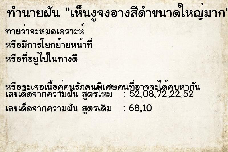ทำนายฝัน เห็นงูจงอางสีดําขนาดใหญ่มาก ทำนายฝัน เห็นงูจงอางสีดําขนาดใหญ่มาก