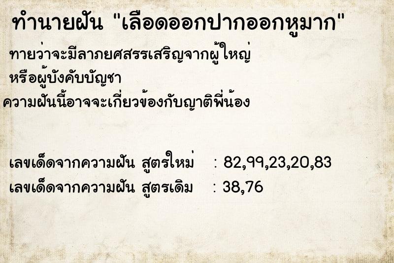 ทำนายฝัน เลือดออกปากออกหูมาก ทำนายฝัน เลือดออกปากออกหูมาก