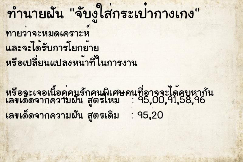 ทำนายฝัน จับงูใส่กระเป๋ากางเกง ทำนายฝัน จับงูใส่กระเป๋ากางเกง