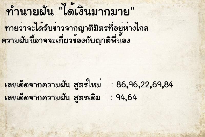 ทำนายฝันทำนายฝันได้เงินมากมาย