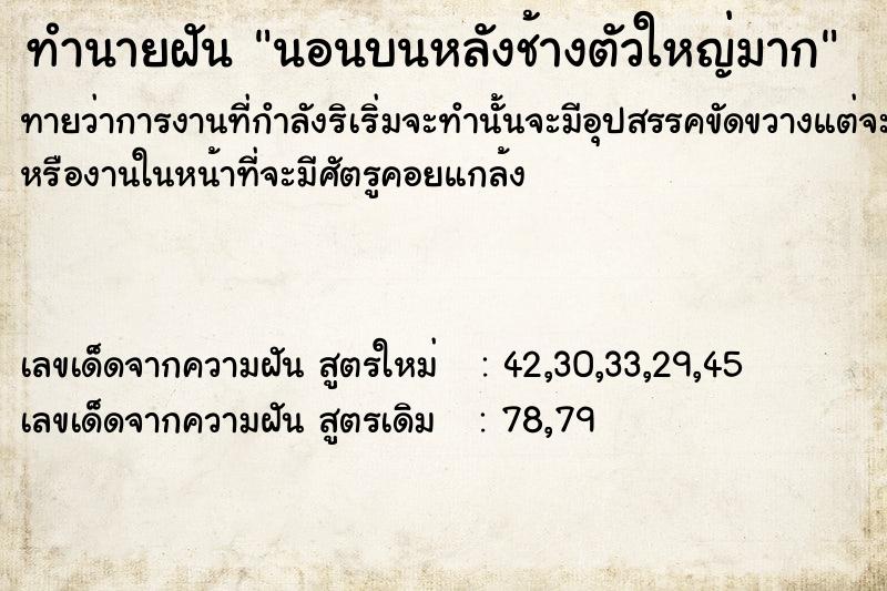 ทำนายฝันนอนบนหลังช้างตัวใหญ่มาก ทำนายฝันทำนายฝันนอนบนหลังช้างตัวใหญ่มาก