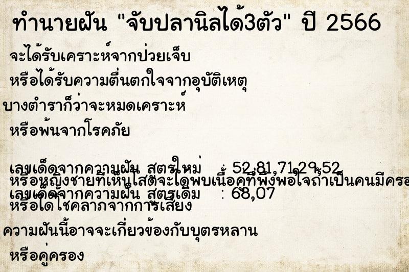 ทำนายฝันทำนายฝันจับปลานิลได้3ตัว