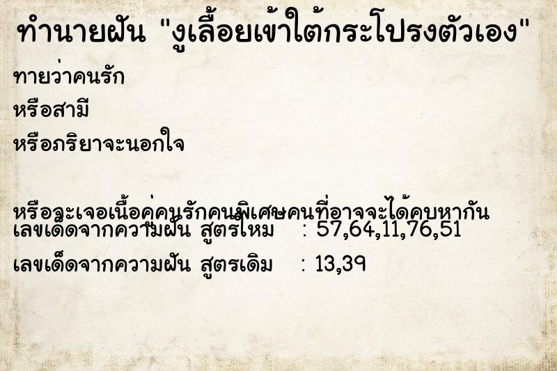 ทำนายฝันงูเลื้อยเข้าใต้กระโปรงตัวเอง ทำนายฝันทำนายฝันงูเลื้อยเข้าใต้กระโปรงตัวเอง