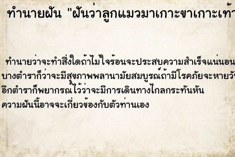 ทำนายฝันทำนายฝันฝันว่าลูกแมวมาเกาะขาเกาะเท้าหลายตัว