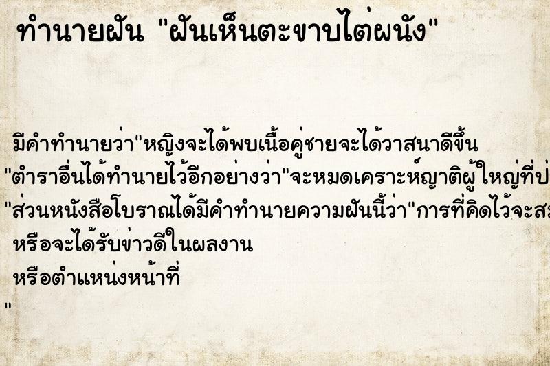 ทำนายฝันฝันเห็นตะขาบไต่ผนัง ทำนายฝันทำนายฝันฝันเห็นตะขาบไต่ผนัง