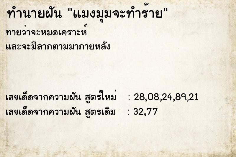 ทำนายฝันทำนายฝันแมงมุมจะทำร้าย