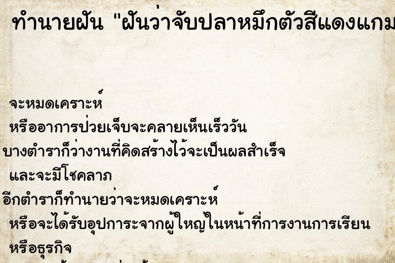 ทำนายฝันฝันว่าจับปลาหมึกตัวสีแดงแกมชมพู ทำนายฝันทำนายฝันฝันว่าจับปลาหมึกตัวสีแดงแกมชมพู