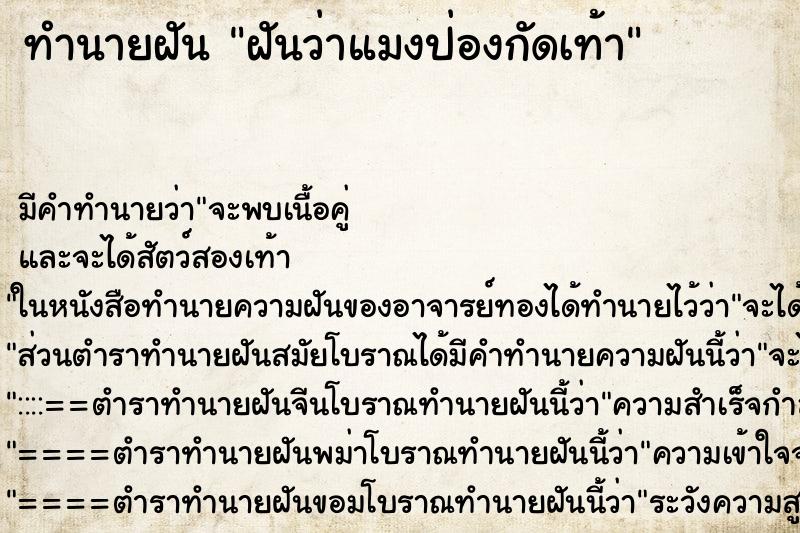 ทำนายฝัน ฝันว่าแมงป่องกัดเท้า ทำนายฝัน ฝันว่าแมงป่องกัดเท้า