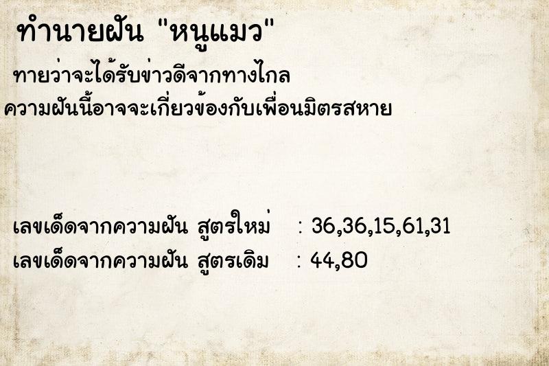 ทำนายฝันทำนายฝันหนูแมว