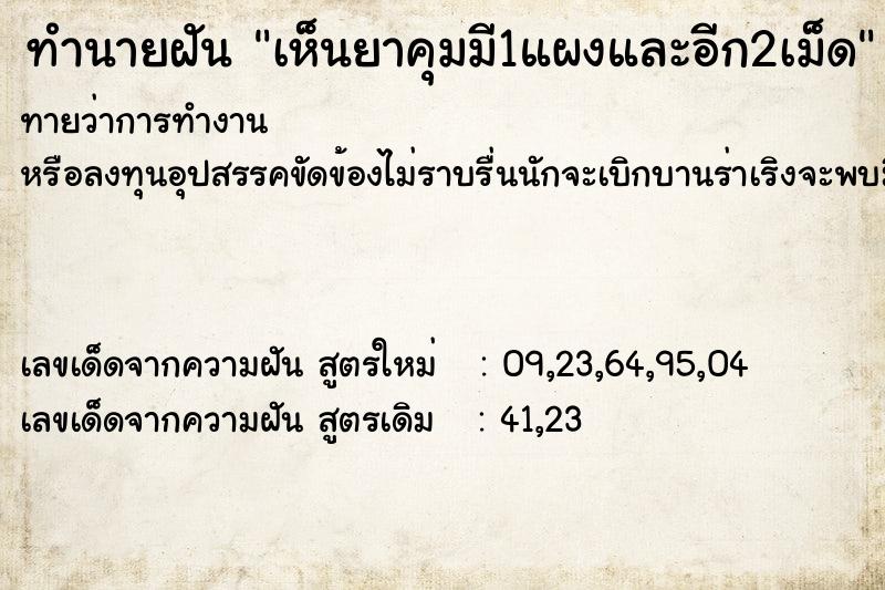 ทำนายฝันทำนายฝันเห็นยาคุมมี1แผงและอีก2เม็ด