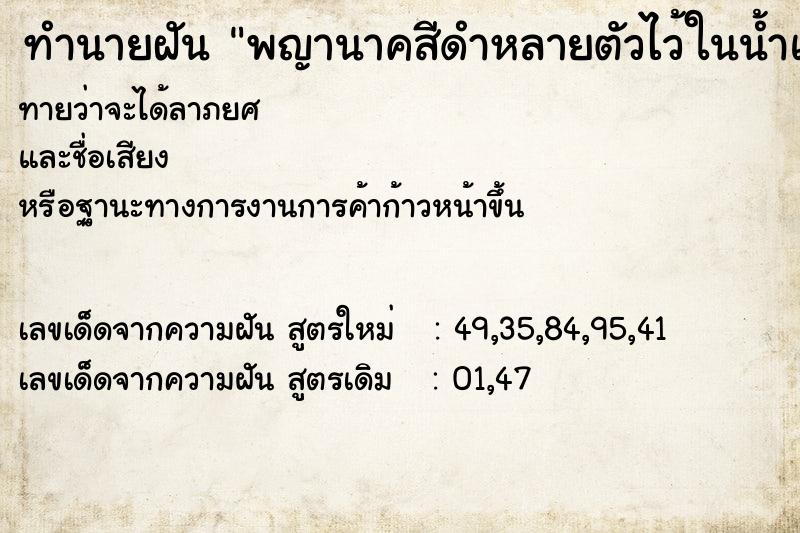 ทำนายฝันทำนายฝันพญานาคสีดำหลายตัวไว้ในน้ำแล้วให้ของ