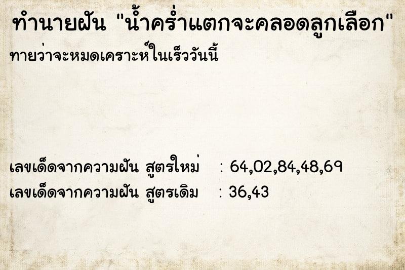 ทำนายฝันทำนายฝันน้ำคร่ำแตกจะคลอดลูกเลือก