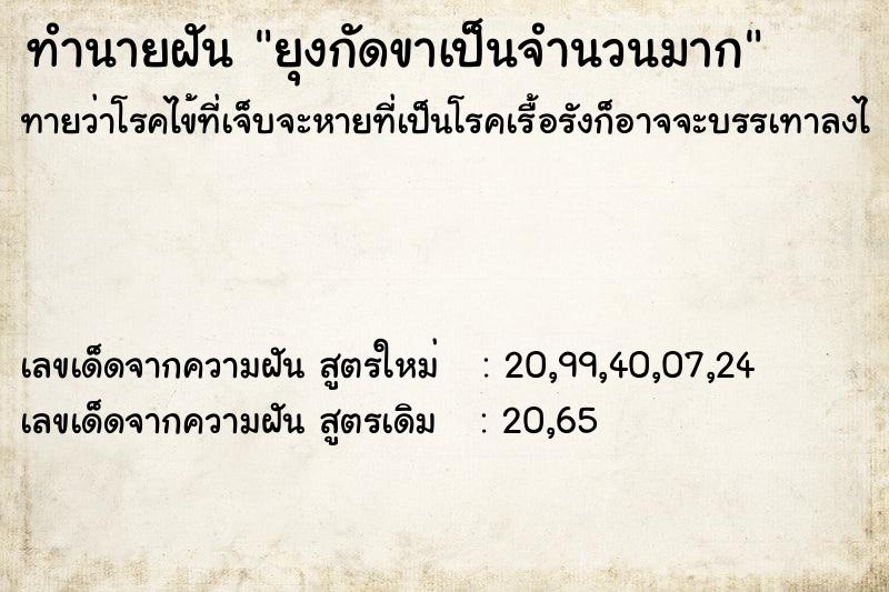 ทำนายฝันทำนายฝันยุงกัดขาเป็นจำนวนมาก