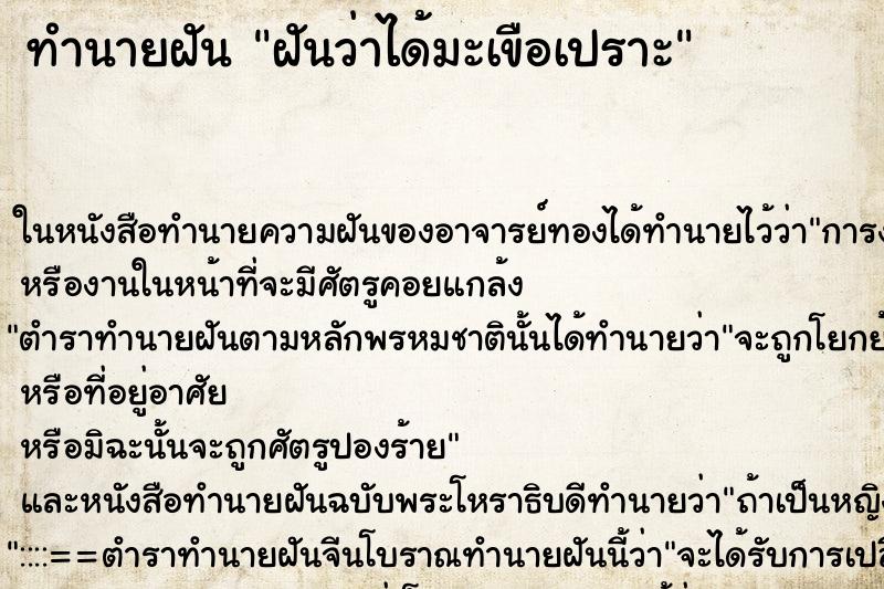 ทำนายฝันฝันว่าได้มะเขือเปราะ ทำนายฝันทำนายฝันฝันว่าได้มะเขือเปราะ