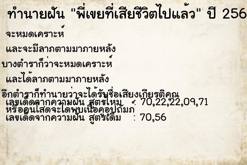 ทำนายฝัน พี่เขยที่เสียชีวิตไปแล้ว ตำราโบราณ แม่นที่สุดในโลก