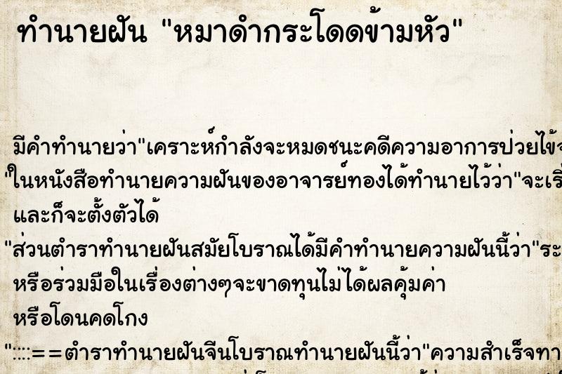 ทำนายฝัน หมาดำกระโดดข้ามหัว ตำราโบราณ แม่นที่สุดในโลก