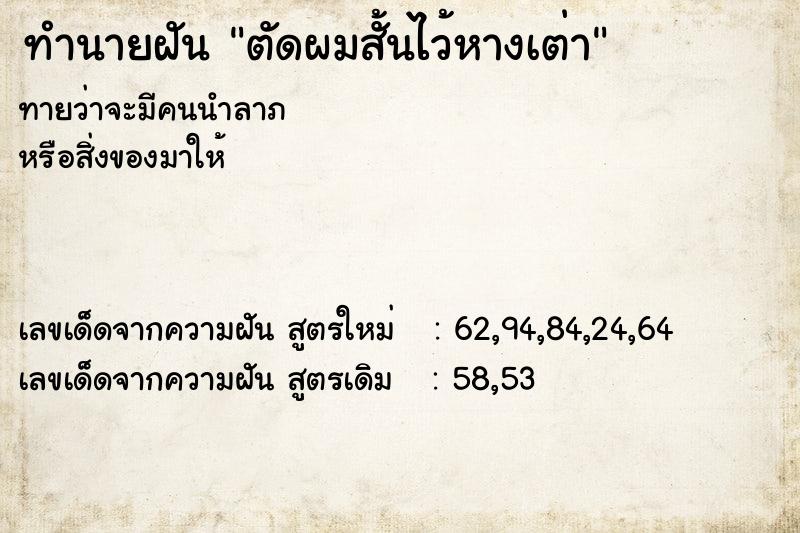 ทำนายฝันตัดผมสั้นไว้หางเต่า ทำนายฝันทำนายฝันตัดผมสั้นไว้หางเต่า