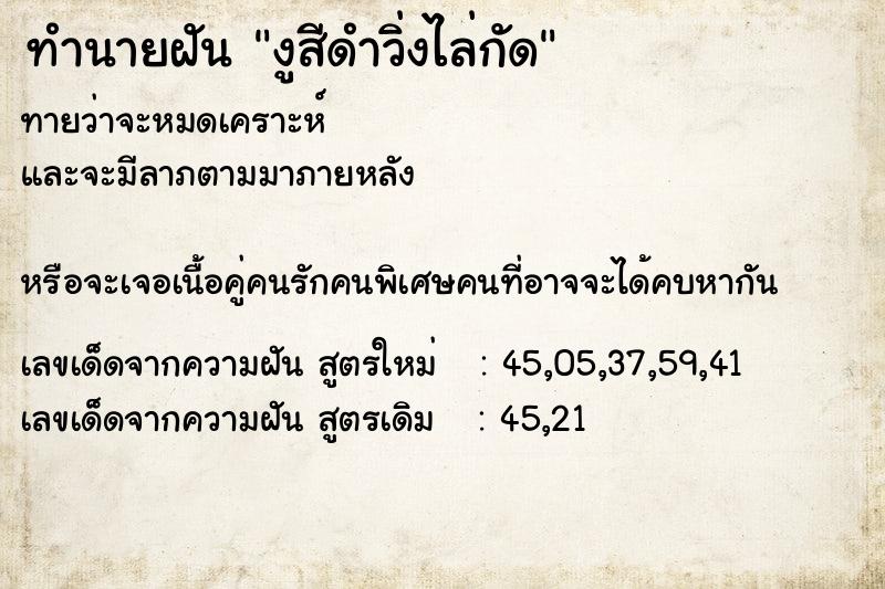 ทำนายฝันงูสีดำวิ่งไล่กัด ทำนายฝันทำนายฝันงูสีดำวิ่งไล่กัด