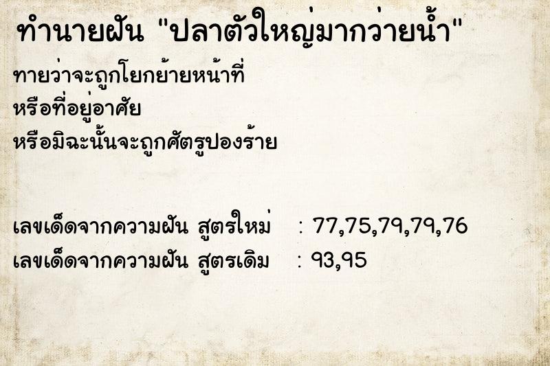 ทำนายฝันปลาตัวใหญ่มากว่ายน้ำ ทำนายฝันทำนายฝันปลาตัวใหญ่มากว่ายน้ำ