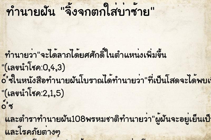 ทำนายฝันจิ้งจกตกใส่บ่าซ้าย ทำนายฝันทำนายฝันจิ้งจกตกใส่บ่าซ้าย