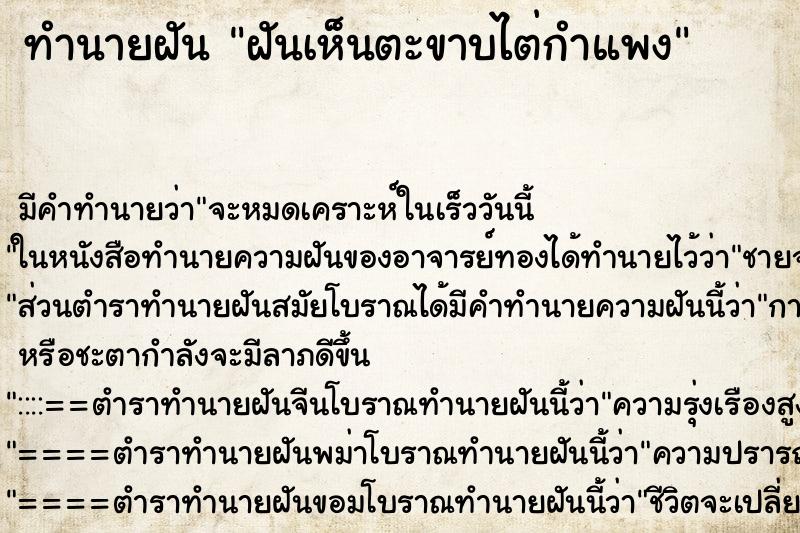 ทำนายฝัน ฝันเห็นตะขาบไต่กำแพง ทำนายฝัน ฝันเห็นตะขาบไต่กำแพง