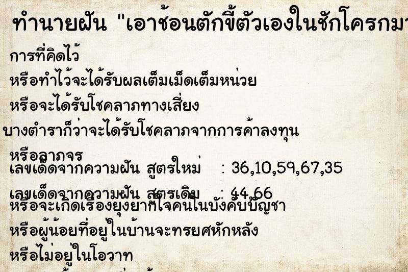 ทำนายฝันทำนายฝันเอาช้อนตักขี้ตัวเองในชักโครกมากิน