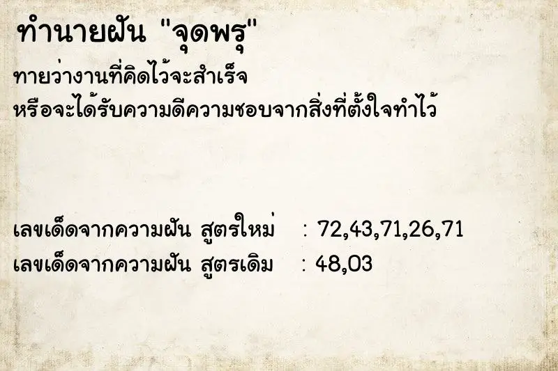 ทำนายฝัน จุดพรุ ทำนายฝัน จุดพรุ