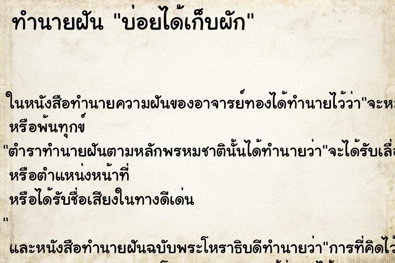 ทำนายฝันทำนายฝันบ่อยได้เก็บผัก