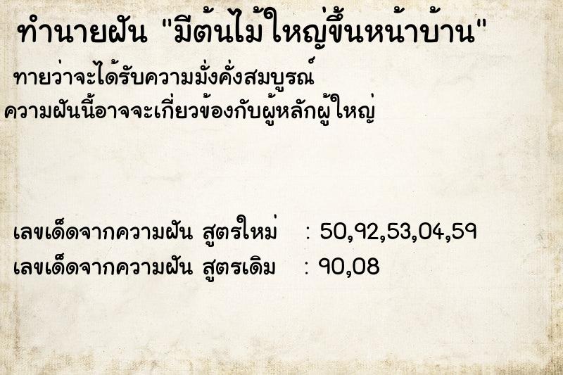 ทำนายฝันมีต้นไม้ใหญ่ขึ้นหน้าบ้าน ทำนายฝันทำนายฝันมีต้นไม้ใหญ่ขึ้นหน้าบ้าน