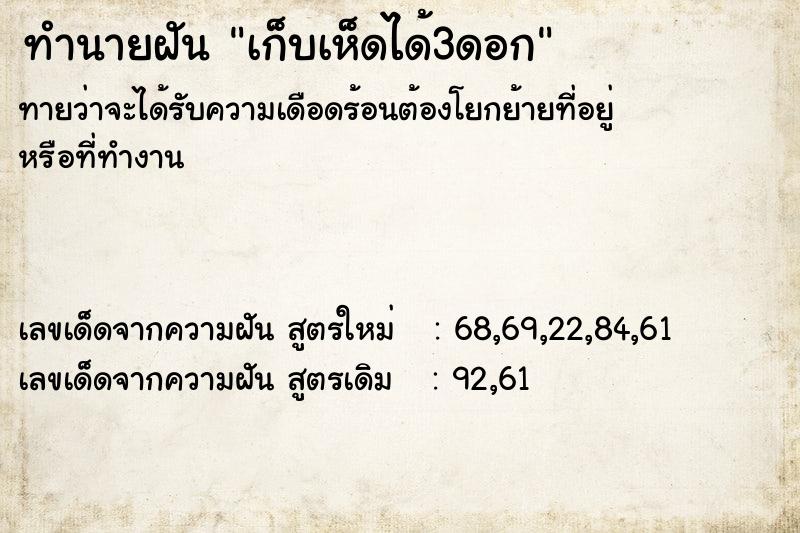 ทำนายฝัน เก็บเห็ดได้3ดอก ทำนายฝัน เก็บเห็ดได้3ดอก