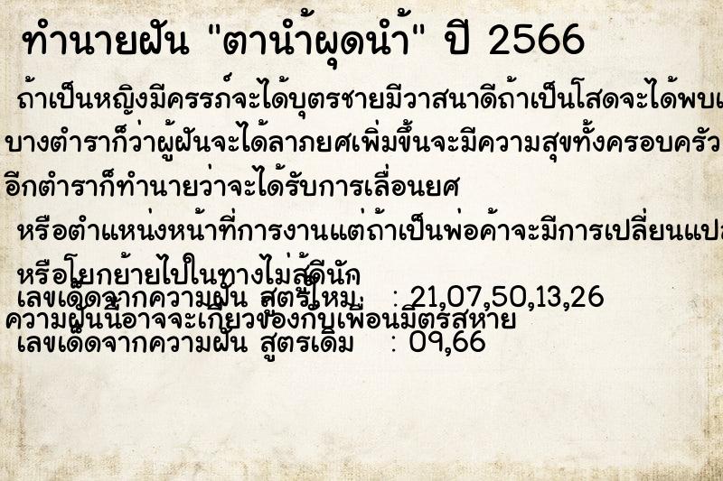 ทำนายฝัน ตานำ้ผุดนำ้ ทำนายฝัน ตานำ้ผุดนำ้
