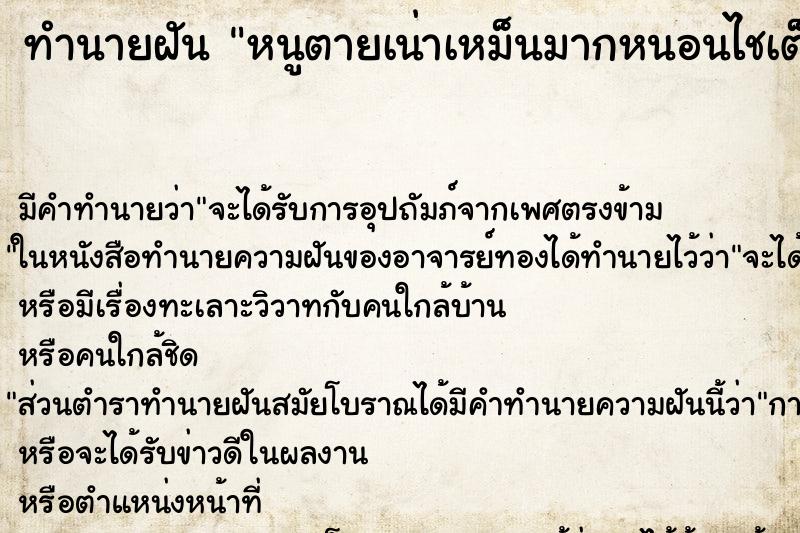 ทำนายฝัน หนูตายเน่าเหม็นมากหนอนไชเต็มไปหมด ทำนายฝัน หนูตายเน่าเหม็นมากหนอนไชเต็มไปหมด