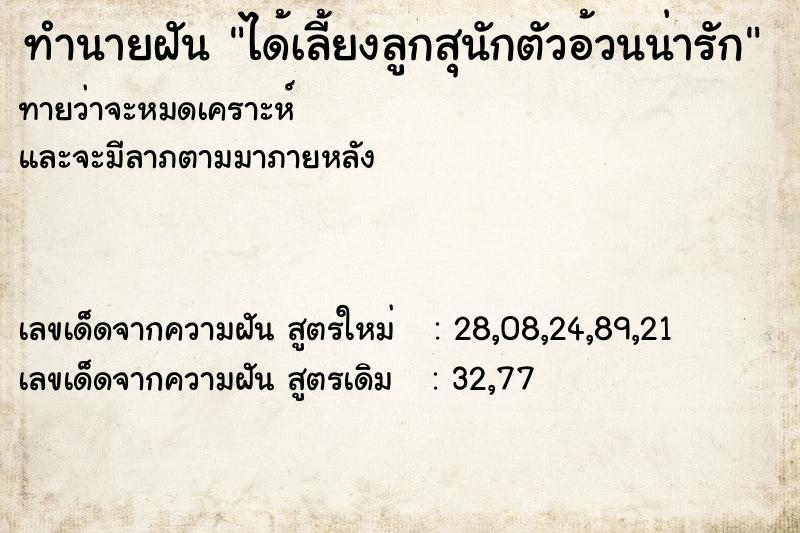 ทำนายฝันทำนายฝันได้เลี้ยงลูกสุนักตัวอ้วนน่ารัก