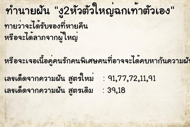 ทำนายฝันทำนายฝันงู2หัวตัวใหญ่ฉกเท้าตัวเอง