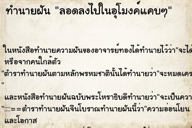 ทำนายฝันทำนายฝันลอดลงไปในอุโมงค์แคบๆ