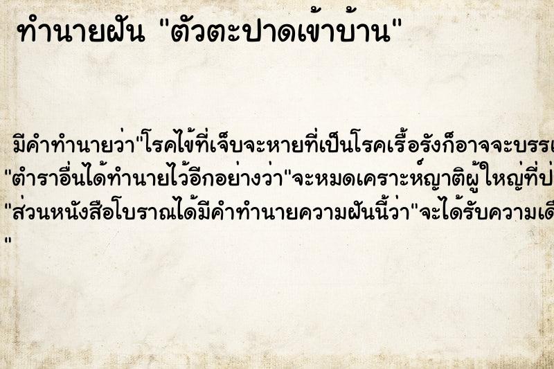 ทำนายฝัน ตัวตะปาดเข้าบ้าน