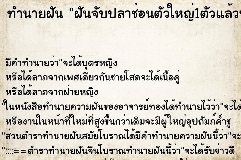 ทำนายฝัน ฝันจับปลาช่อนตัวใหญ่1ตัวแล้วปล่อยไป ทำนายฝัน ฝันจับปลาช่อนตัวใหญ่1ตัวแล้วปล่อยไป