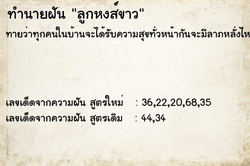ทำนายฝัน ลูกหงส์ขาว ทำนายฝัน ลูกหงส์ขาว