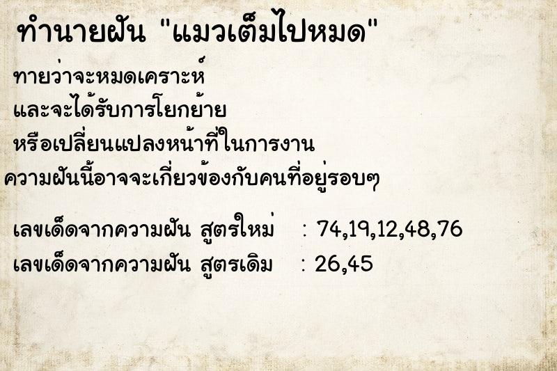 ทำนายฝัน แมวเต็มไปหมด