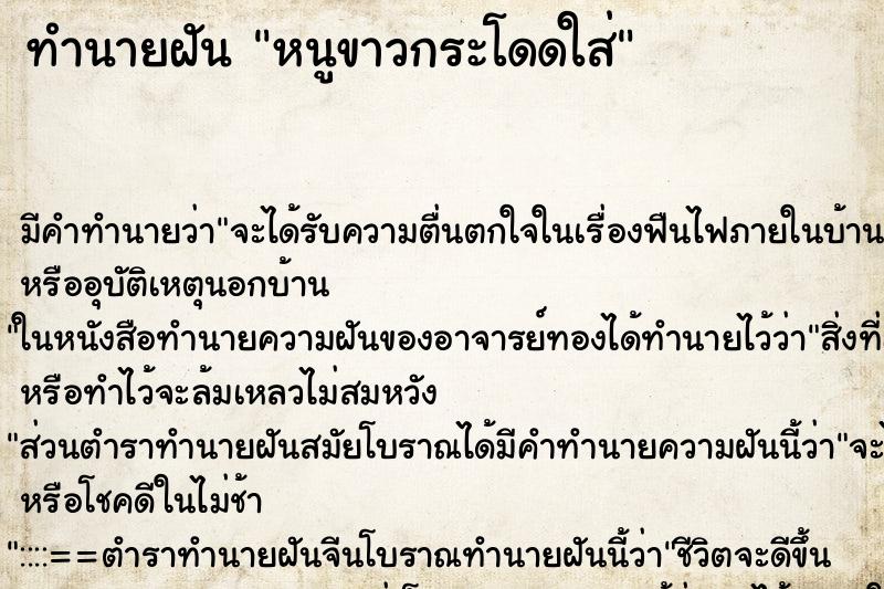 ทำนายฝันทำนายฝันหนูขาวกระโดดใส่