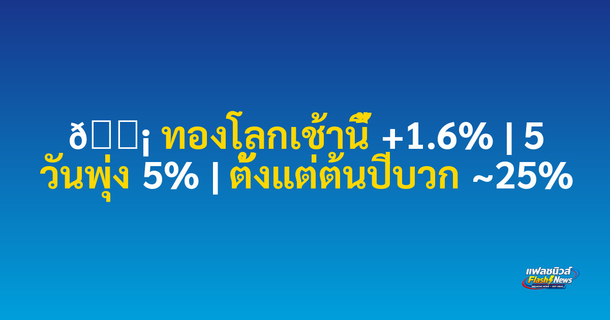 🟡 ทองโลกเช้านี้ +1.6% | 5 วันพุ่ง 5% | ตั้งแต่ต้นปีบวก ~25%
