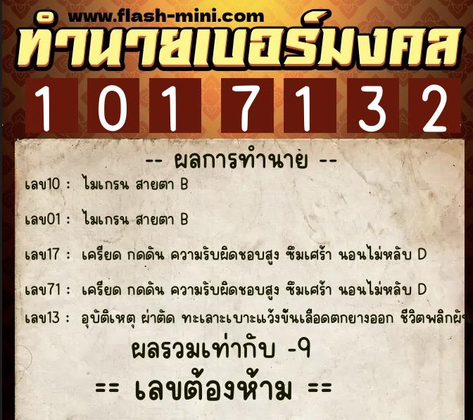 ทำนายเบอร์มงคล 0XX-1017132  ทำนายเบอร์มงคล หมายเลข 068-101713 
