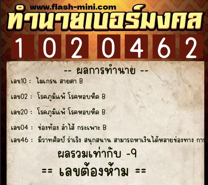 ทำนายเบอร์มงคล 0XX-1020462 ทำนายเบอร์มงคล หมายเลข 062-102046 ทำนายเบอร์มงคล 0XX-1020462 ทำนายเบอร์มงคล หมายเลข 062-102046