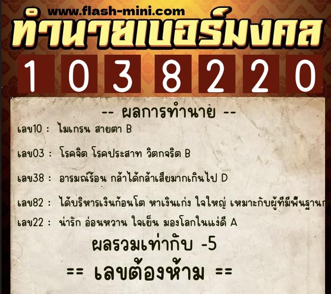 ทำนายเบอร์มงคล 0XX-1038220  ทำนายเบอร์มงคล หมายเลข 096-103822 