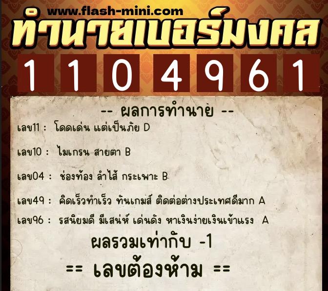 ทำนายเบอร์มงคล 0XX-1104961 ทำนายเบอร์มงคล หมายเลข 061-110496 ทำนายเบอร์มงคล 0XX-1104961 ทำนายเบอร์มงคล หมายเลข 061-110496