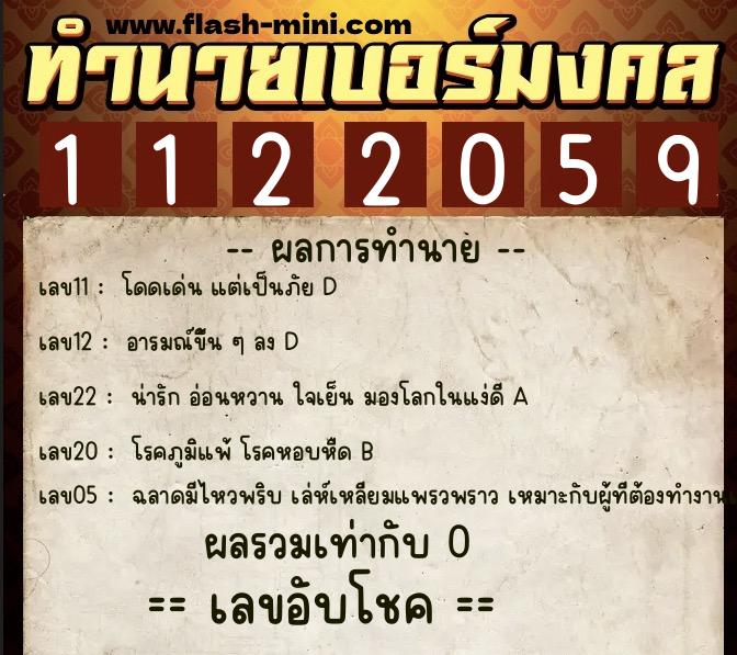 ทำนายเบอร์มงคล 0XX-1122059  ทำนายเบอร์มงคล หมายเลข 084-112205 