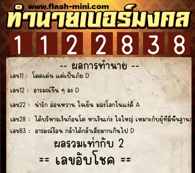 ทำนายเบอร์มงคล 0XX-1122838  ทำนายเบอร์มงคล หมายเลข 066-112283 